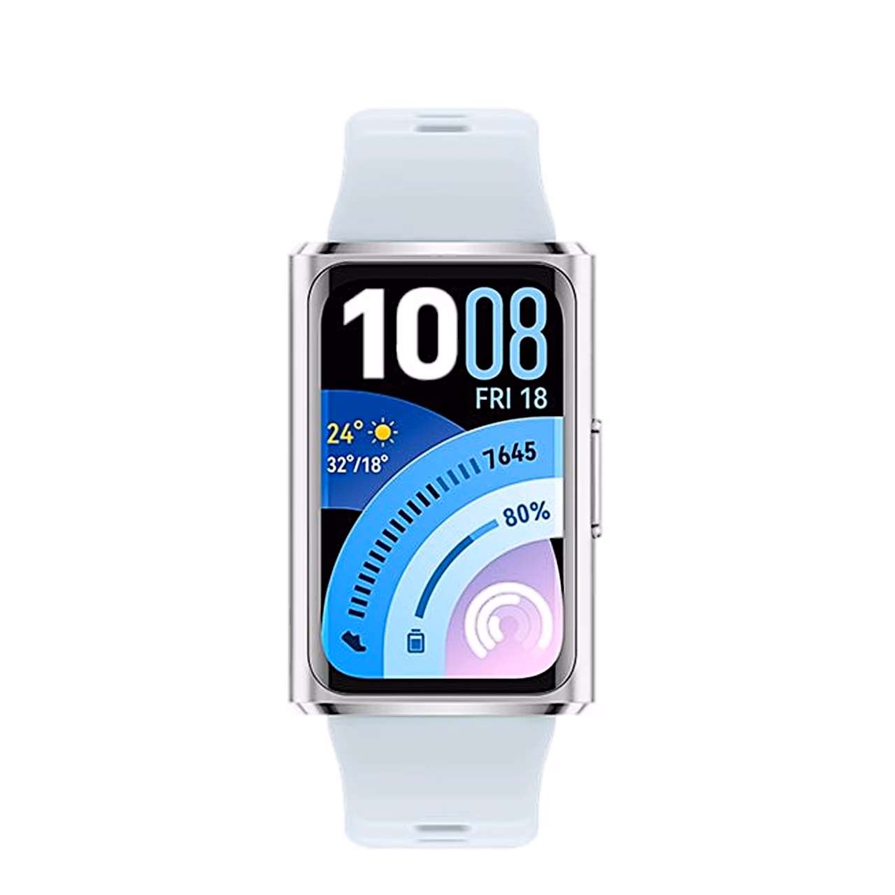 HUAWEI Band 11 Pro eestvaates, hõbedane korpus ja helesinine rihm