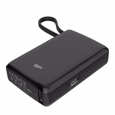 Must akupank Silicon Power CP10 kaabliaasa, USB-A-pordi ja 100% näitava ekraaniga