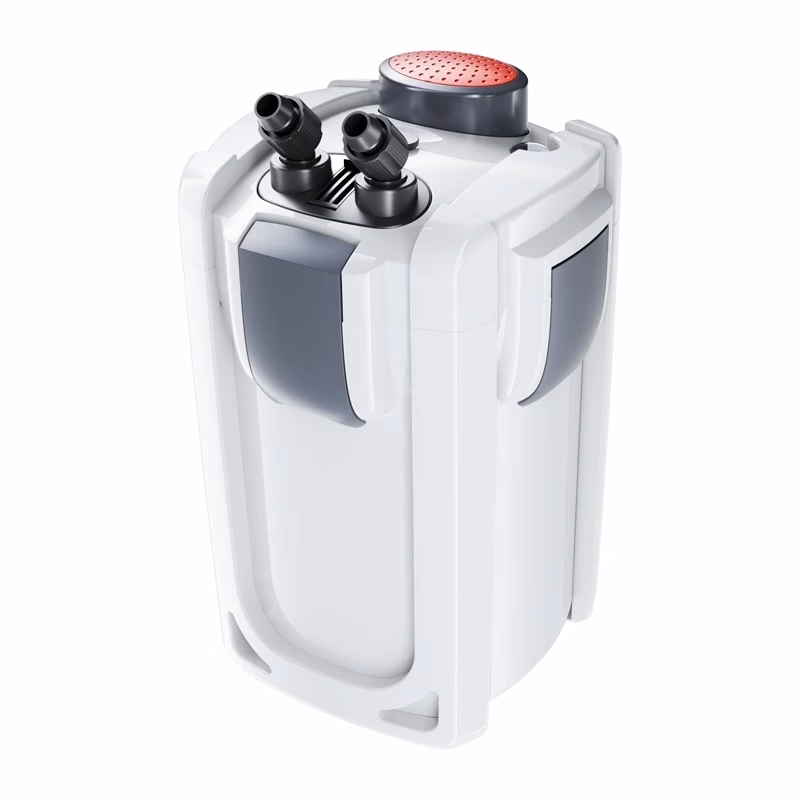 Akvaariumi välisfilter SUNSUN HW-703A valge korpuse, punase täitmisnupu ja kahe ventiiliga