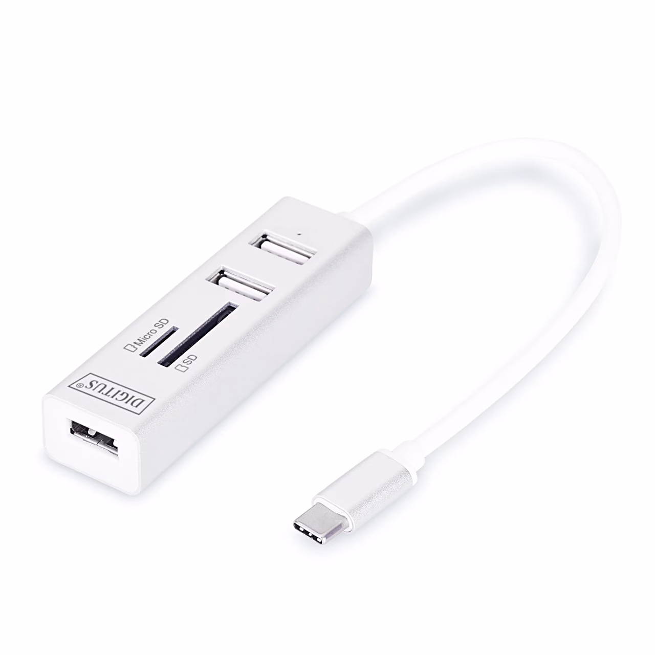 Alumiiniumkorpusega USB-C-jagaja Digitus DA-70243 kaardipesade ja USB-portidega