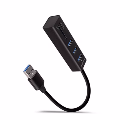Must AXAGON HMA-CR3A USB-jagaja kolme USB-A-pordi ja kaardilugejaga