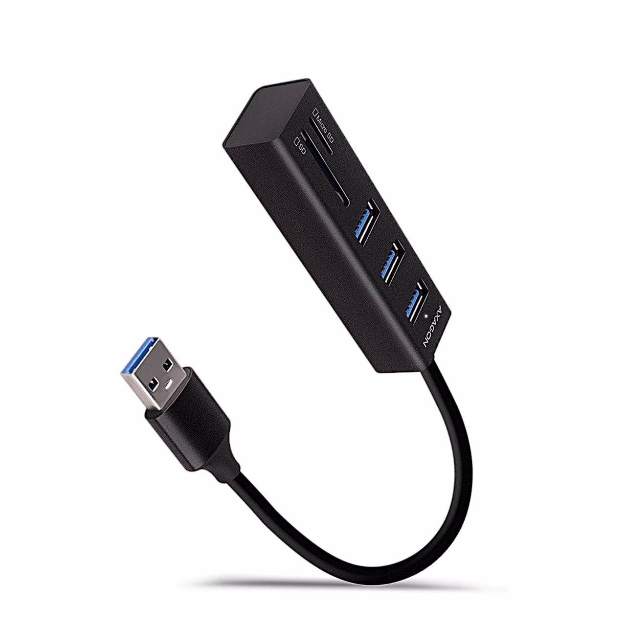 Must AXAGON HMA-CR3A USB-jagaja kolme USB-A-pordi ja kaardilugejaga
