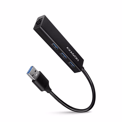 USB-jagaja AXAGON HMA-GL3A musta korpuse, kolme USB-pordi ja kinnise kaabliga