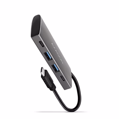 Hall alumiiniumkorpusega USB-jagaja AXAGON HMC-4G2 kinnitatud USB-C-kaabliga