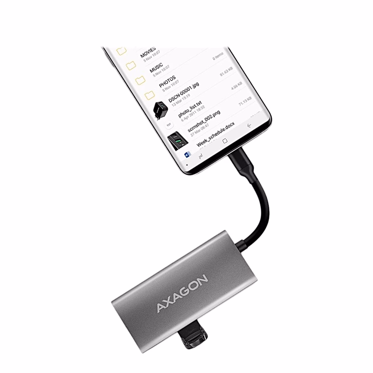 AXAGON HMC-4G2 telefoni külge ühendatud mälupulgaga