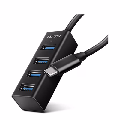 Must alumiiniumist USB-jagaja AXAGON HUE-M1C nelja USB-A pordi ja USB-C-kaabliga