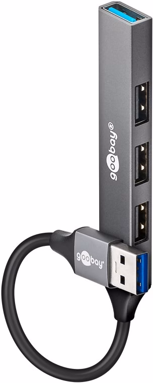Hall USB-jagaja Goobay 74456 püsti, külgmised USB-A-pordid ja USB-A-pistik