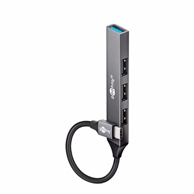 Hall USB-jagaja Goobay 74457 püstiasendis kolme külgmise USB-A-pordiga