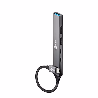 Goobay 74460 jagaja külgvaade USB-A- ja USB-C-portidega