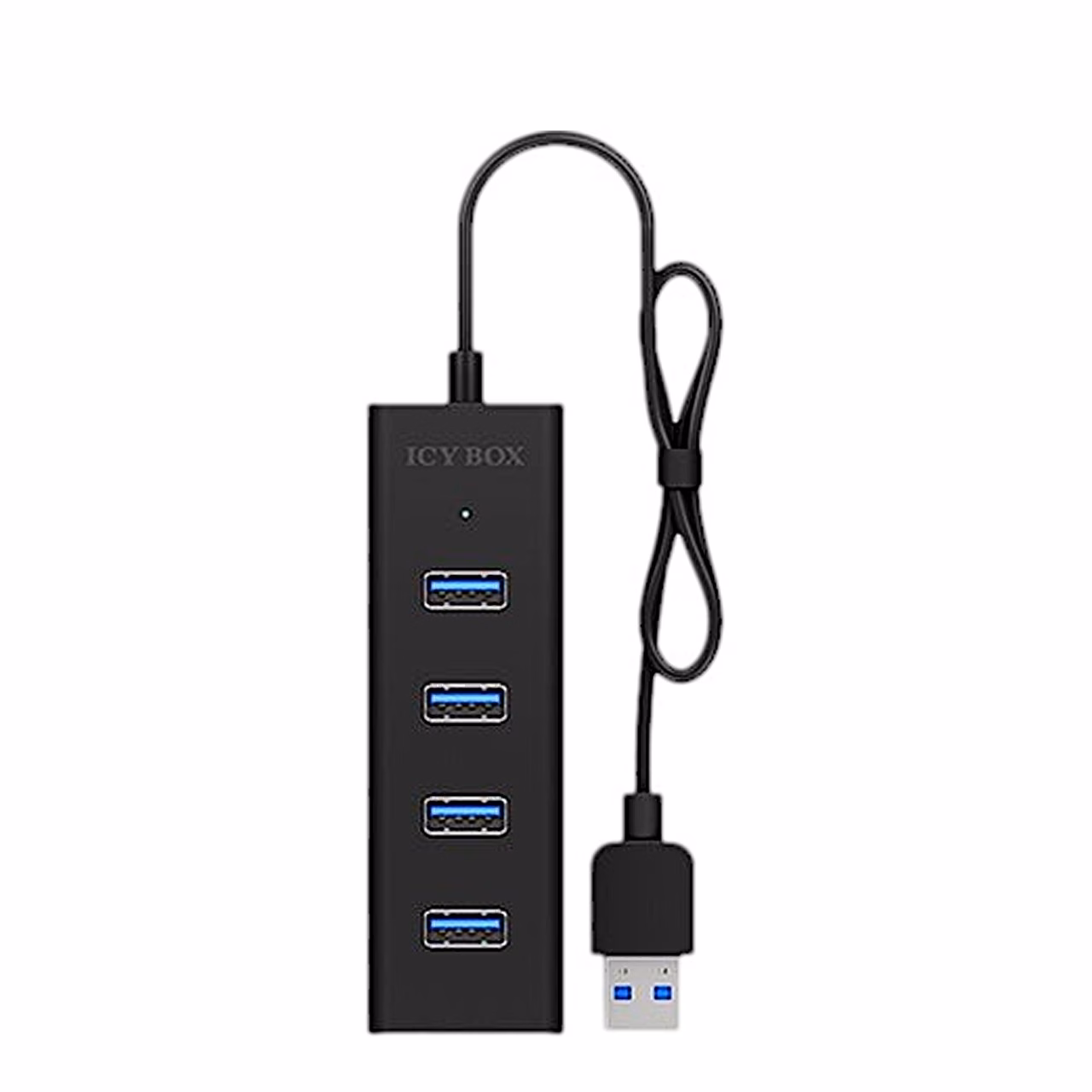 USB-jagaja ICY BOX IB-HUB1409-U3 otse ülevalt, pordid ühes reas