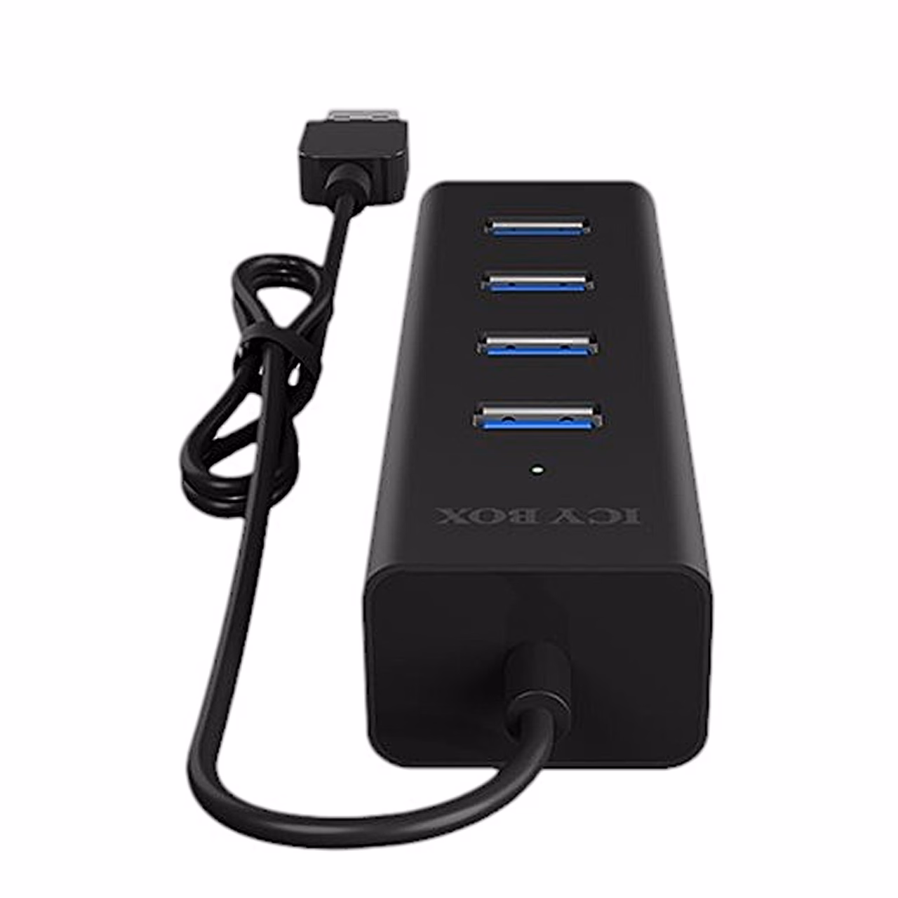 USB-jagaja ICY BOX IB-HUB1409-U3 pordid ja märgutuli ülevalt lähedalt