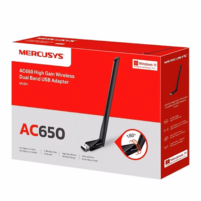 Mercusys MU6H AC650 kaheribalise võrguadapteri pakend