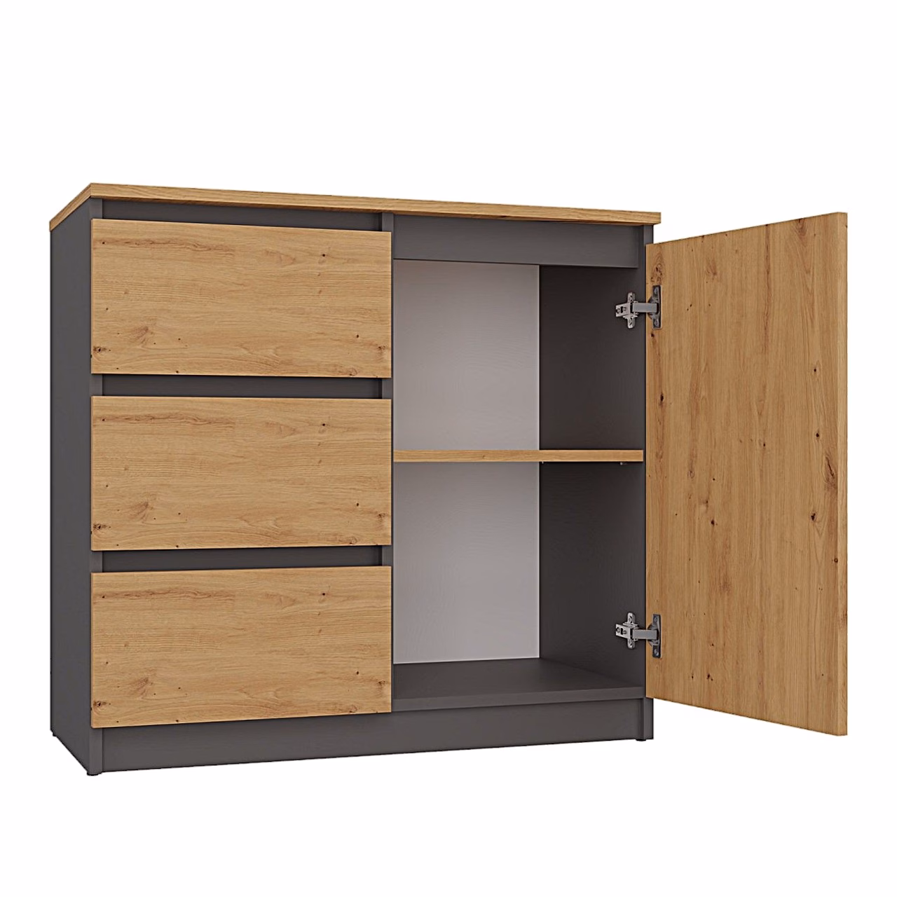 Topeshop 1D3S kummut avatud uksega, kapiosas üks riiul