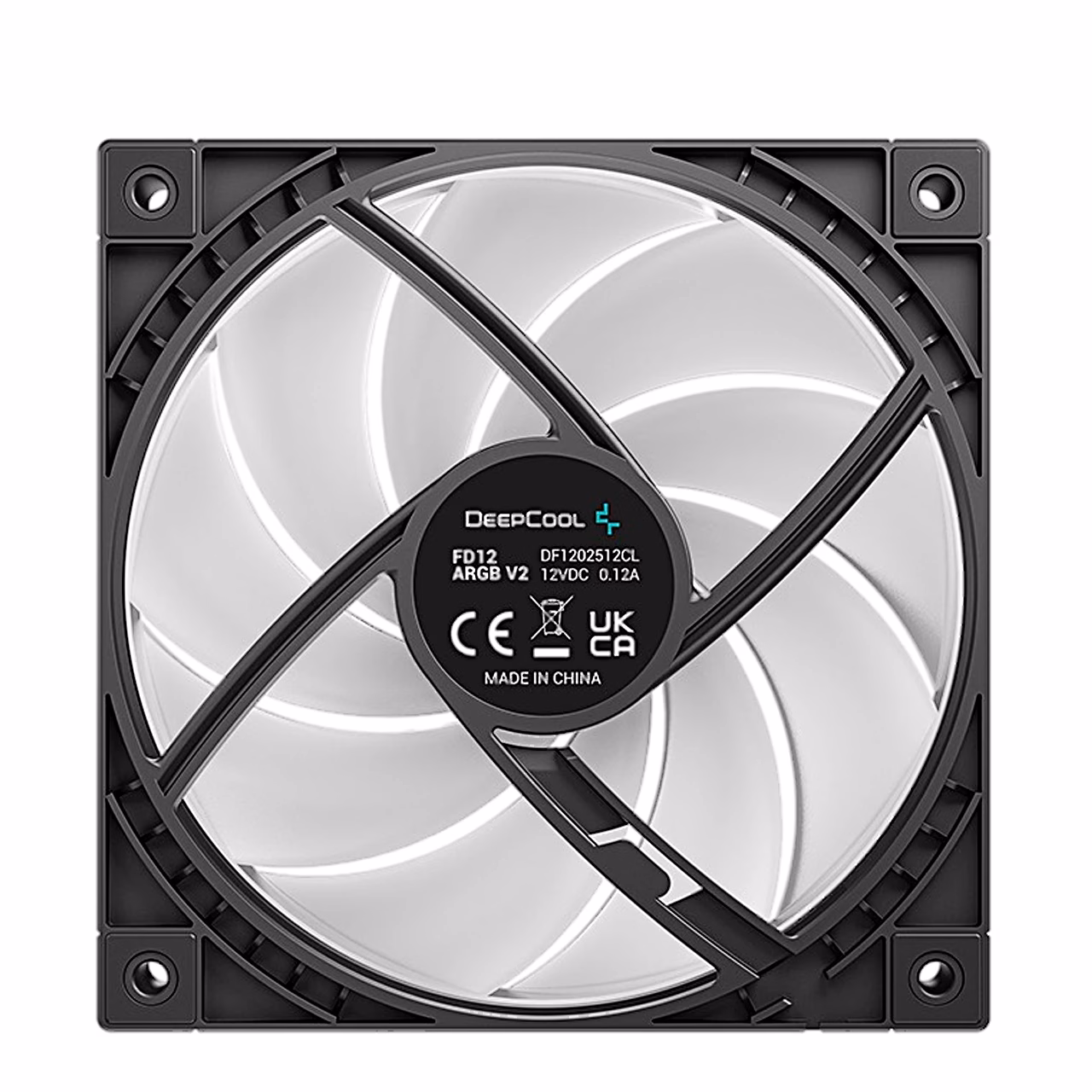 DeepCool FD12 ARGB V2 tagakülg kleebise ja raami tugedega