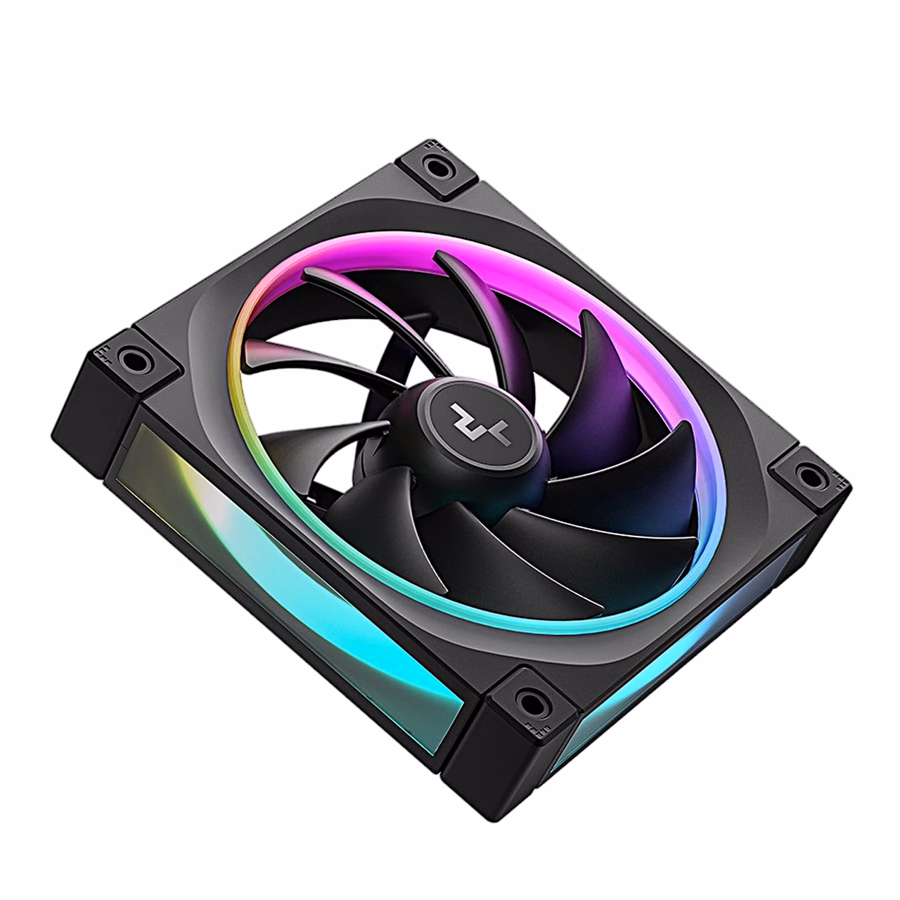 DeepCool FL12 ventilaator lamavalt ülevalt, raami küljel paistab valgus