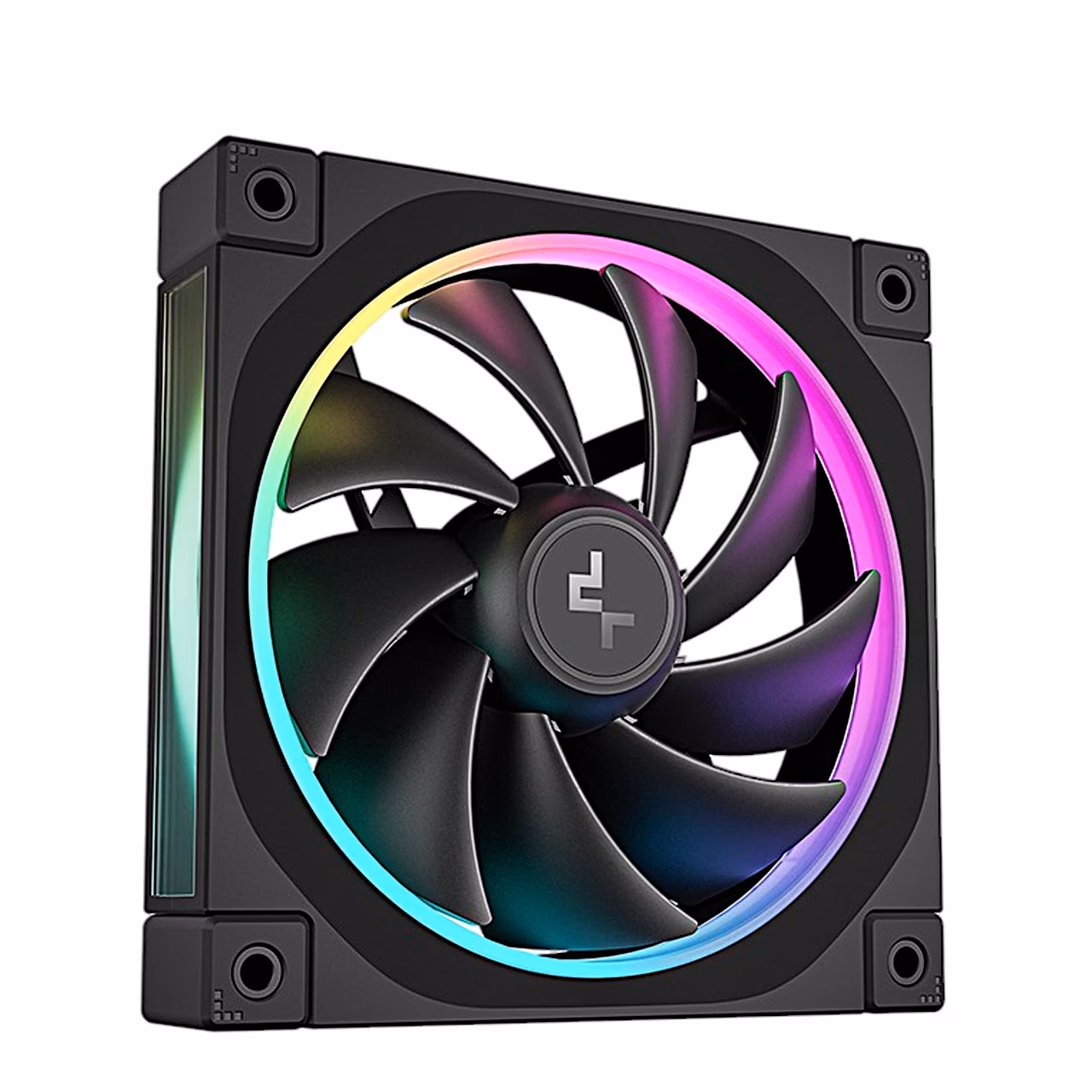 DeepCool FL12 küljelt nurga alt, kummipadjad raami nurkades