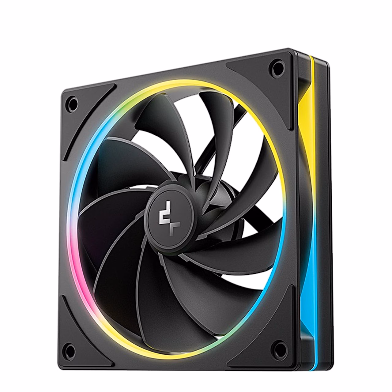 Üks DeepCool FL12R SE ventilaator nurga alt, mitmevärviline valgusrõngas