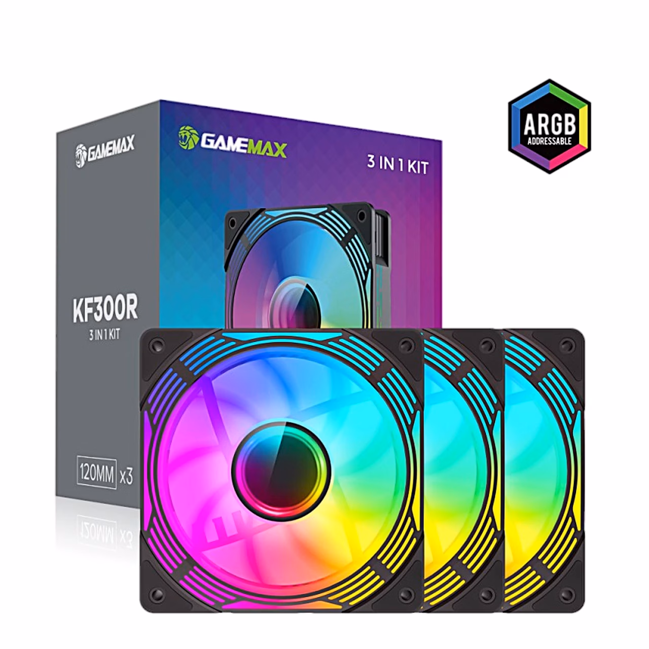GameMax KF300R karp ja kolm helendavat 120 mm ventilaatorit