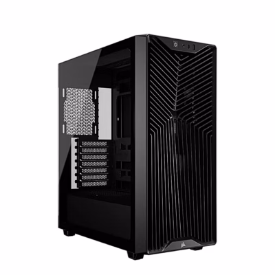 Corsair 3200D RS arvutikorpus klaasist külgpaneeliga nurga alt eest