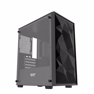 Must arvutikorpus darkFlash M305 Mesh perforeeritud esipaneeli ja klaasist küljega