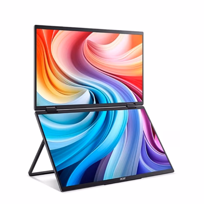 Acer PD163E monitor kahe ekraaniga üksteise kohal, alumine ekraan kaldu