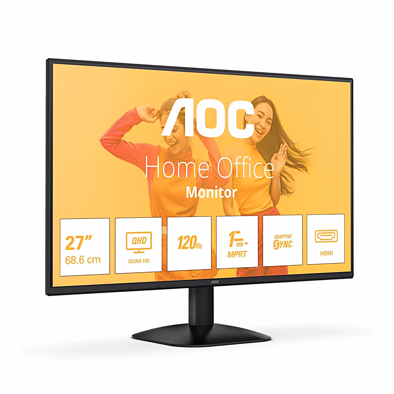 AOC Q27B35S3 monitor paremalt nurga alt tehniliste ikoonidega
