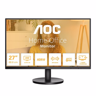Arvutimonitor AOC U27B3A eestvaates, ekraanil funktsioonide ikoonid