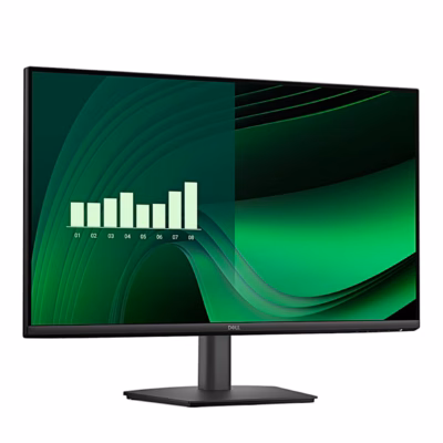 Dell E2725HM arvutimonitor vasakult nurga alt, ekraanil roheline tulpdiagramm