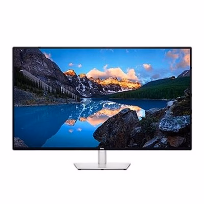 Dell U4323QE vasakult nurga alt, ekraanil mägijärv