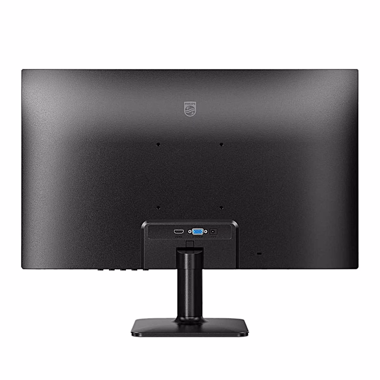 Monitori Philips 24E2N1100LB tagakülg HDMI- ja VGA-pesaga aluse kohal