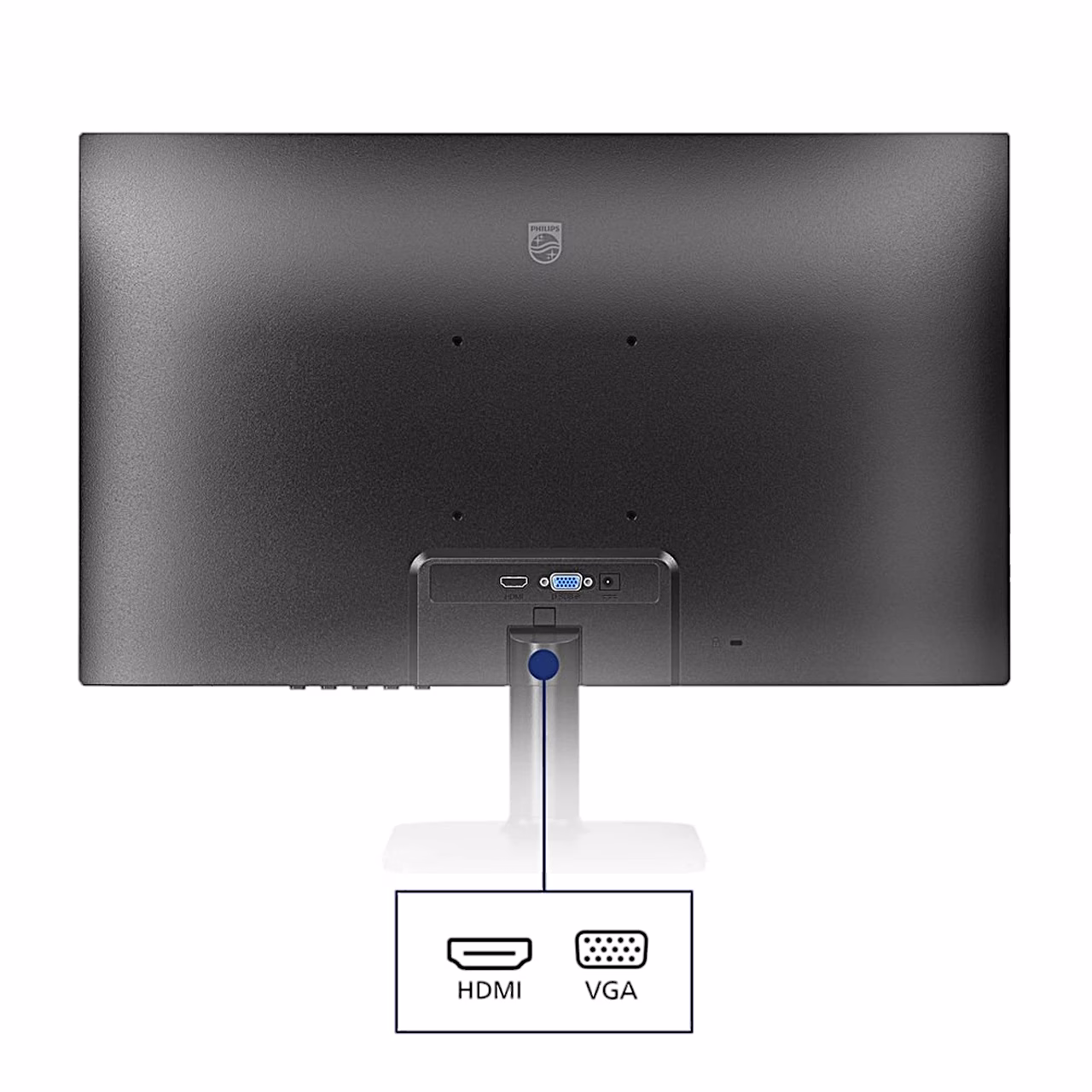 Monitori Philips 24E2N1100LB tagakülg, esile tõstetud HDMI- ja VGA-sisend