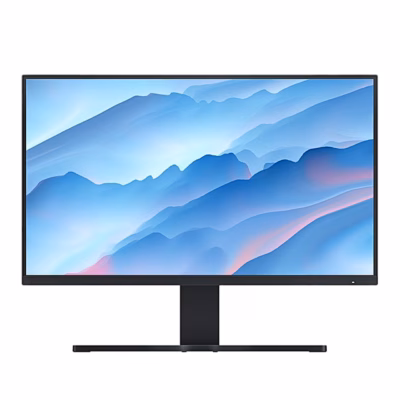 Arvutimonitor Xiaomi A27Qi 2026 otse eest, ekraanil sinine mägimaastik