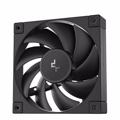 Must arvutiventilaator DeepCool FD12 nurga alt esiküljelt vaadatuna