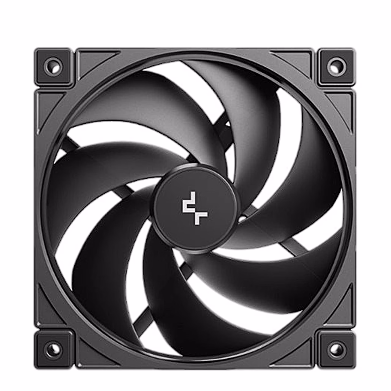 DeepCool FD12 V2 ventilaator otse eestvaates, seitse laba ja logoga rumm