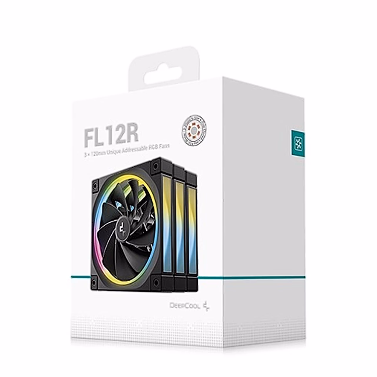 DeepCool FL12R ventilaatorikomplekti pakend, ees kolm ARGB-ventilaatorit