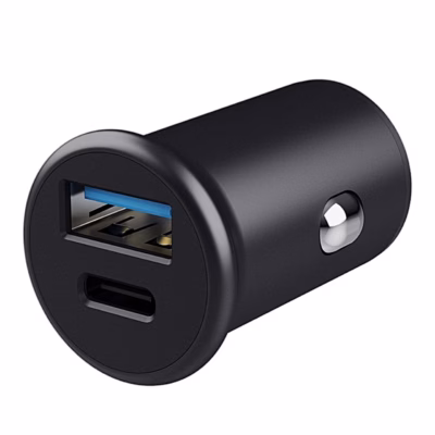 Must autolaadija Trust Maxo nurga alt, USB-A- ja USB-C-port otsapinnal