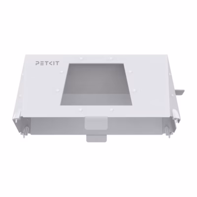 Liivakasti kate PETKIT Front Entry Hood, pealtvaade avause ja logoga