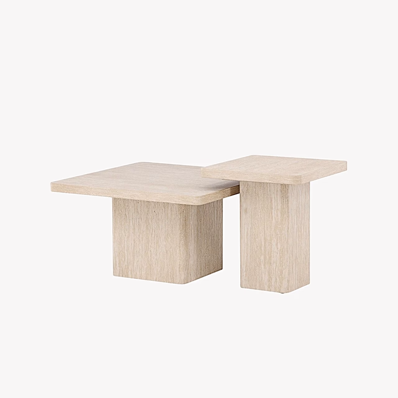 Beež ruudukujuline diivanilauakomplekt Qvart, travertiinimustriga MDF, GR24624