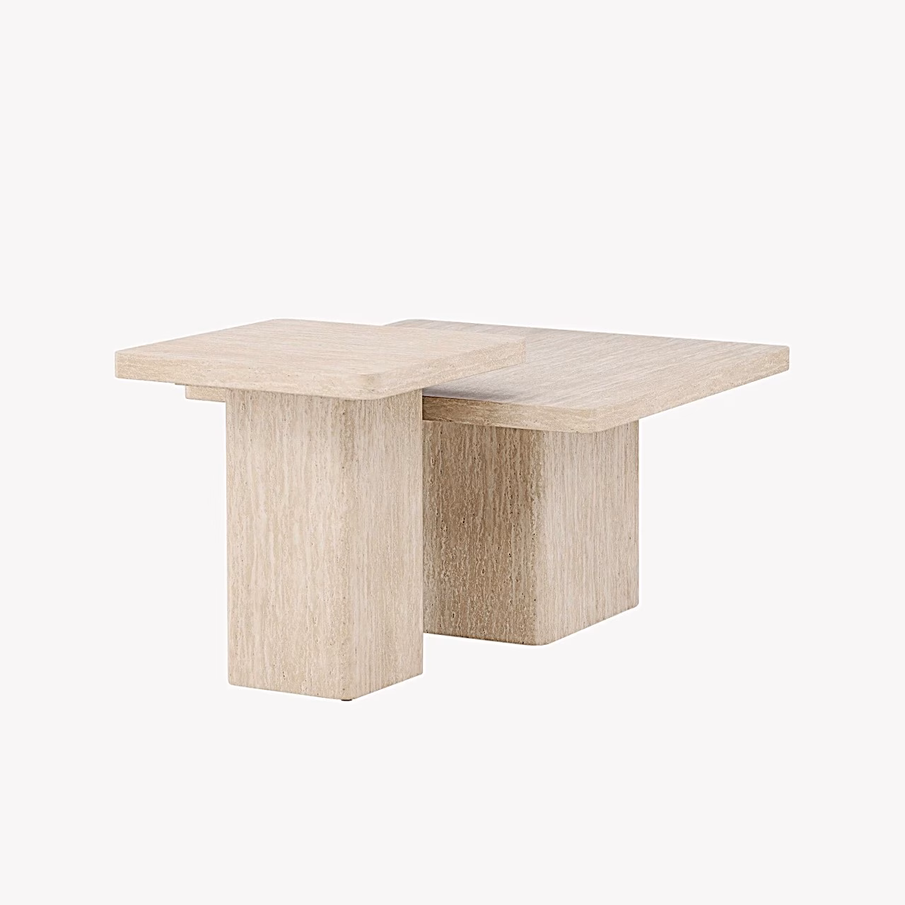 Beež ruudukujuline diivanilauakomplekt Qvart, travertiinimustriga MDF, GR24624