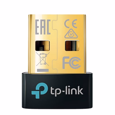 Bluetooth-adapter TP-Link UB6A kuldse USB-A-pistiku ja musta korpusega
