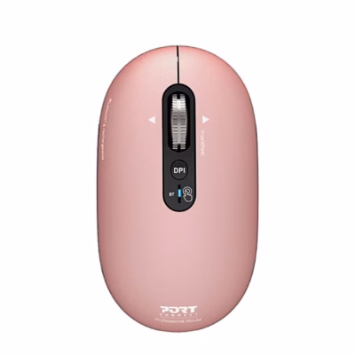 Roosa Bluetooth-hiir PORT Connect PURE MAC pealtvaates, keskel kerimisratas ja DPI-nupp