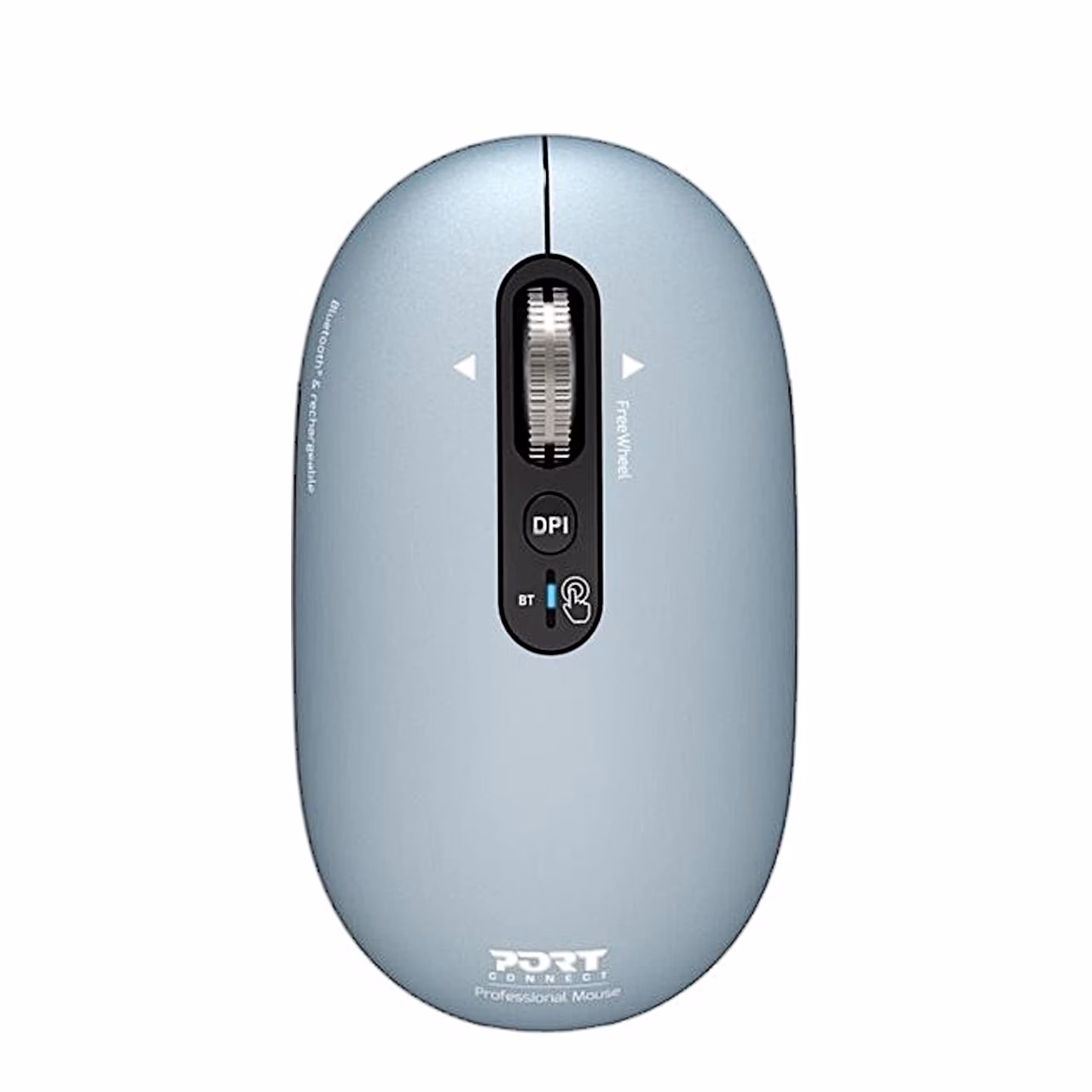 Pastelsinine Bluetooth-hiir PORT Connect PURE MAC ülaltvaates kerimisratta ja DPI-nupuga