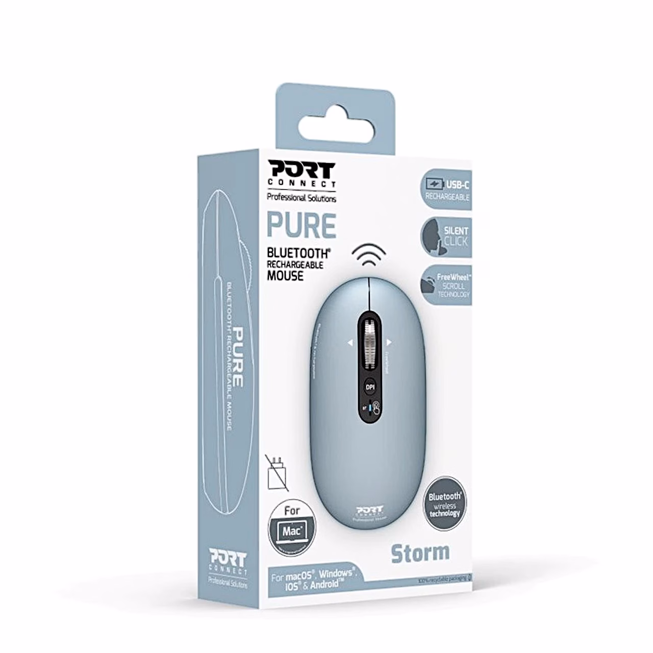 PORT Connect PURE MAC optiline hiir müügipakendis Storm värvitooniga