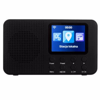 Internetiraadio Camry CR 1918 otse eest, värviekraanil menüü ja kell