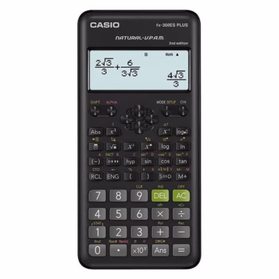 Casio FX-350ESPLUS-2 must teaduslik kalkulaator, 12-kohaline, 2-realise ekraaniga, taskumudel, plastikust korpus, patareitoide