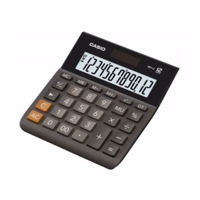 Casio MH-12BK-S 12-kohaline must lauakalkulaator kontorisse, patarei/päikese toitega