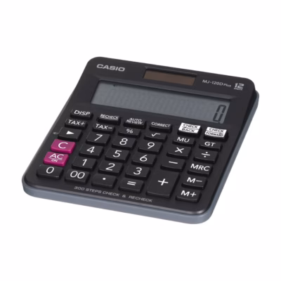 Casio MJ-120D Plus must 12-kohaline lauakalkulaator, LCD-ekraan, maksuarvutus, 126,5 × 148 × 28,6 mm