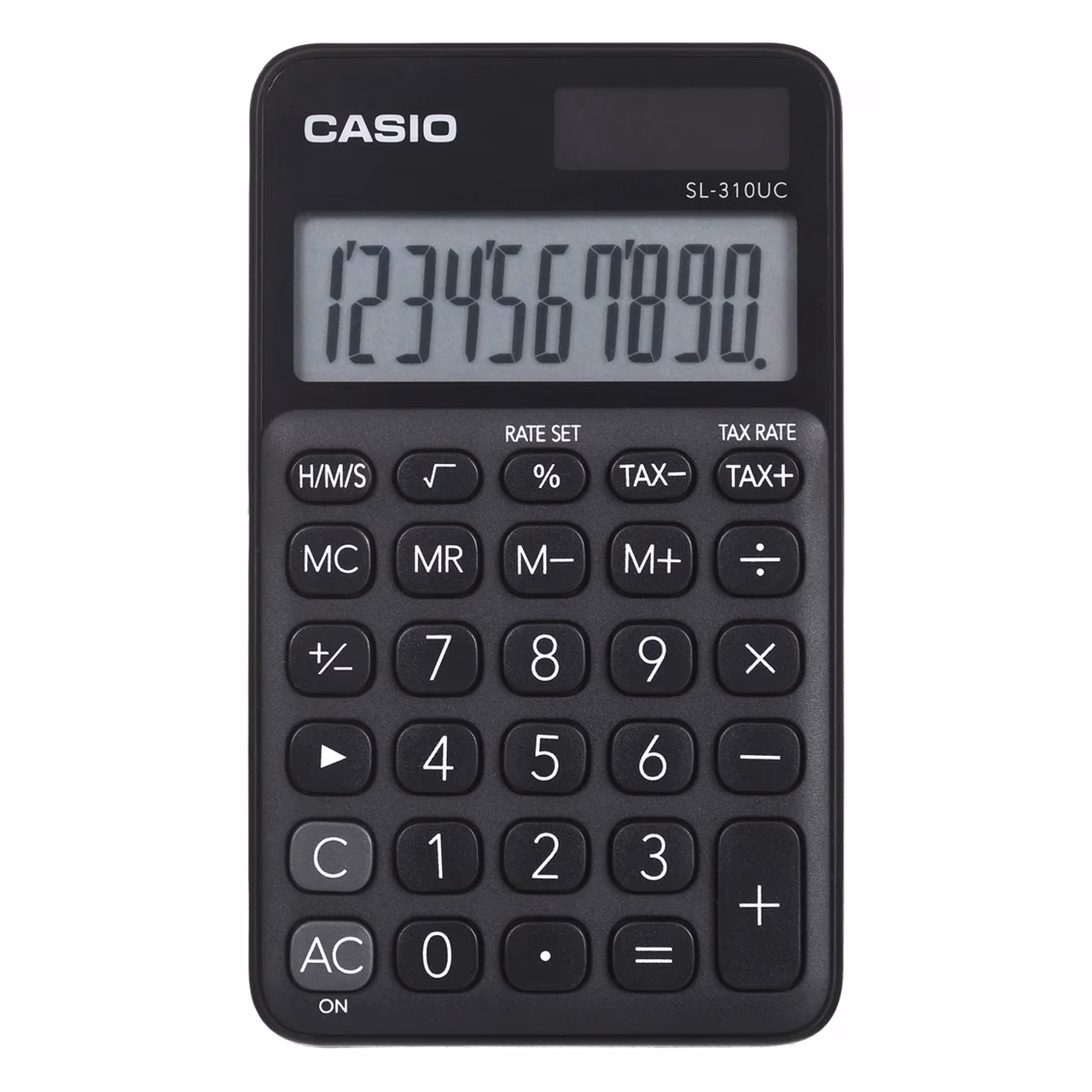 Casio SL-310UC-BK 10-kohaline must taskukalkulaator, 118x70x8,4 mm, aku/päikesetoide