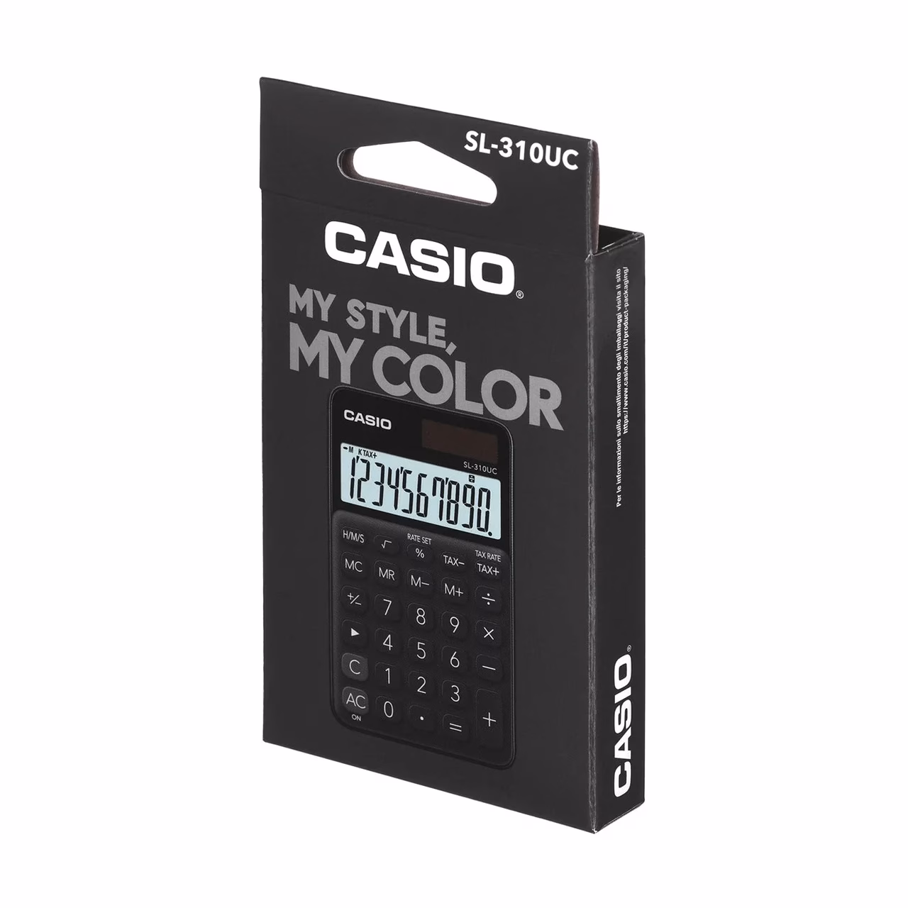 Casio SL-310UC-BK 10-kohaline must taskukalkulaator, 118x70x8,4 mm, aku/päikesetoide