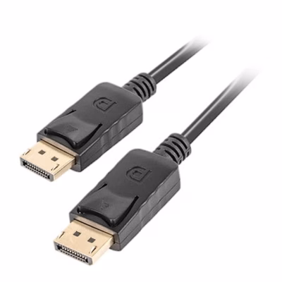 Lanberg DisplayPort-kaabli kaks isapistikut kuldsete kontaktidega lähivaates